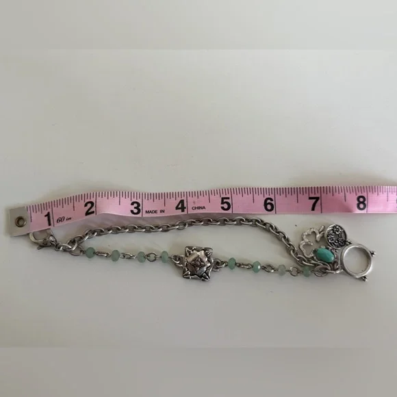 Lucky Brand Silver Four Leaf Clover & Turquoise Beaded Charm Bracelet - Picture 7 of 7